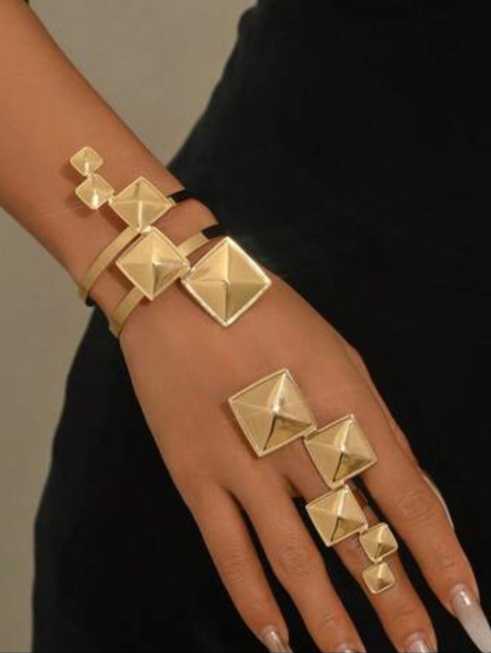 JEWELRY SET ASSYMETRICAL OPEN CUFF BRACELET MULTI  TIER GOLD VERMEIL  SET